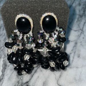 Chic Retro Black and Iridescent Beaded Earrings